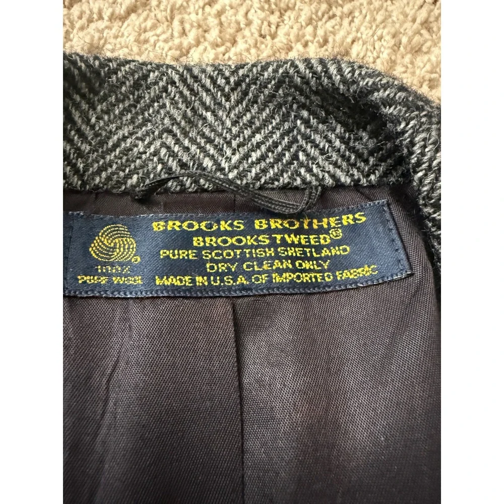 Brooks Brothers BrooksTweed Grey Herringbone Shetland Wool Blazer Sport Coat 43R